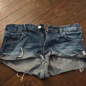 High wasted dark wash denim shorts